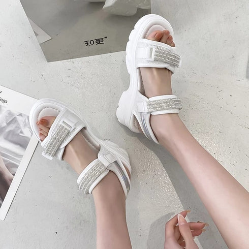 Fashion Pearl Chunky Platform Bling Crystal Thick Sole Sandals